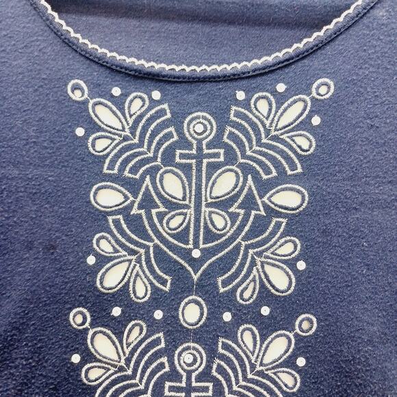 Top Size XL Navy White Embroidery Cruise Nautical Sailorcore Coastal Classic Y2K - Picture 2 of 14